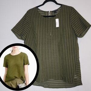 NWT J. Crew Green Shadow Stripe Semi Sheer Short Sleeve Top Size 10